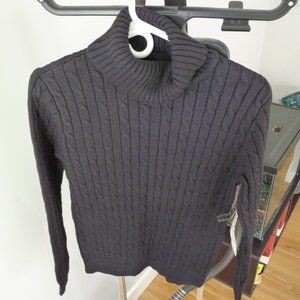 JONES NEW YORK SPORT NEW women's black cable knit cotton turtle neck sweater PS